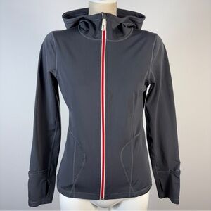 Lolë Women's Gray Full Zip Hooded Athletic Jacket Red Stripe S